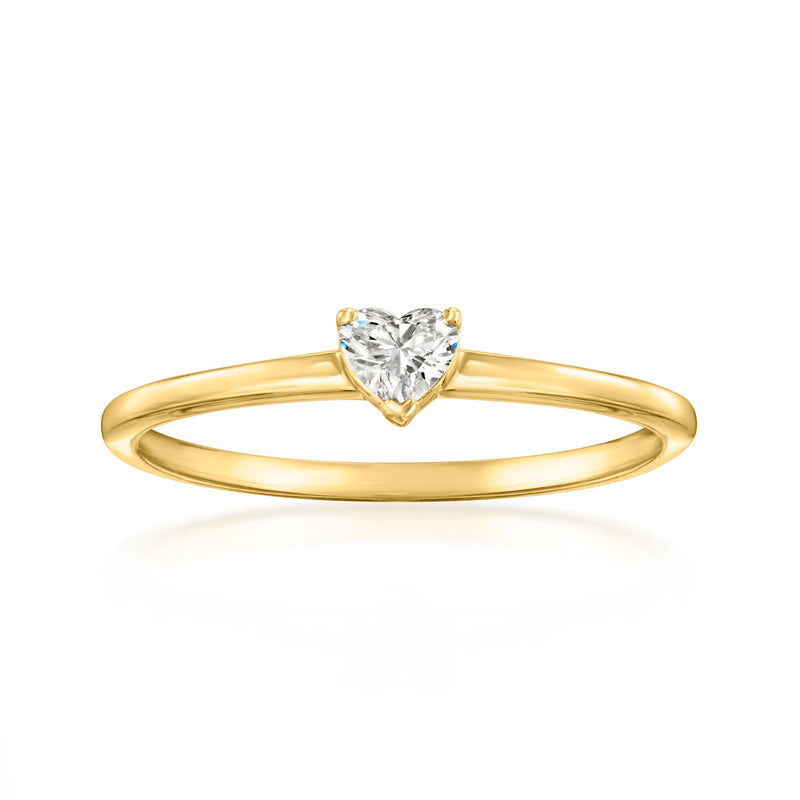Heart-shaped diamond solitaire ring, 14kt yellow gold, heart-cut clear center stone