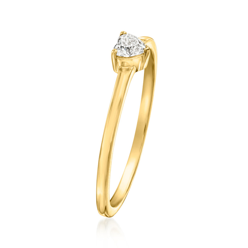 Heart-shaped diamond solitaire ring, 14kt yellow gold prong setting, heart-cut center