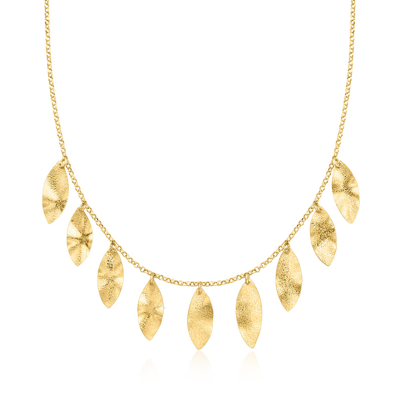 Gold over sterling leaf station necklace with small teardrop leaf charms on chain