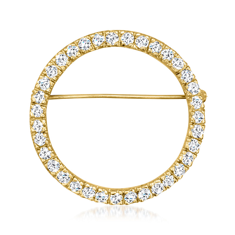 14kt yellow gold diamond circle pin with round stone halo and straight bar clasp