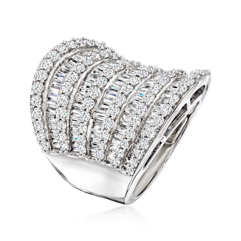 Sterling silver CZ multi-row ring, side view with shimmering rows and openwork interior