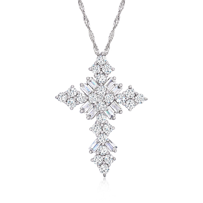 Sterling silver crucifix pendant necklace with sparkling clear CZ stones