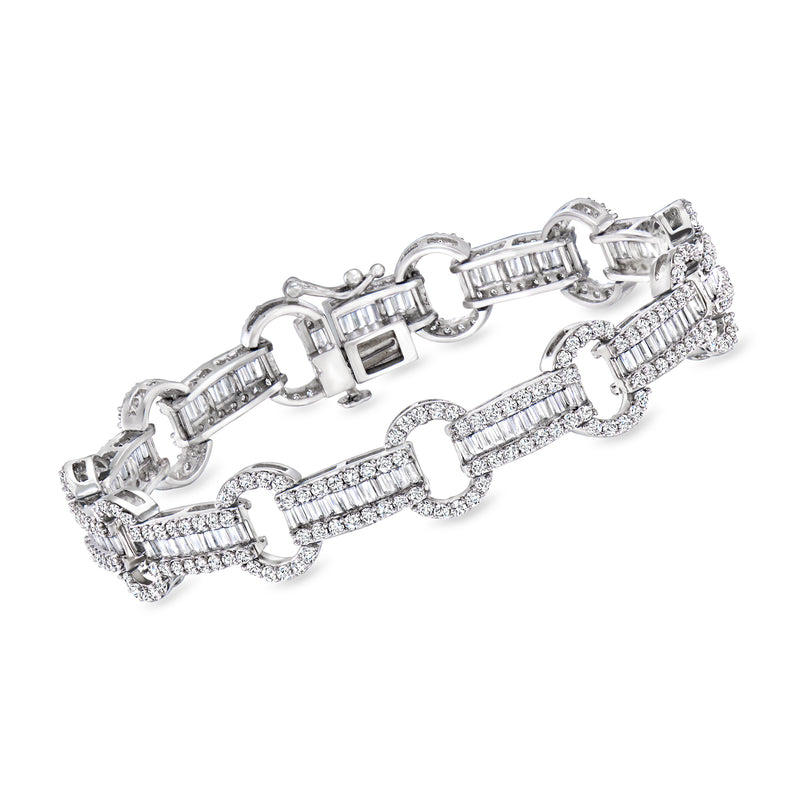 Sterling silver CZ link bracelet with rectangular baguette-style stone settings