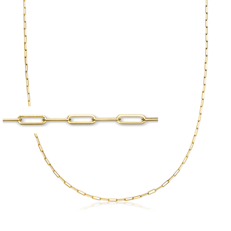 10kt yellow gold paper clip link necklace, oval links on slim chain