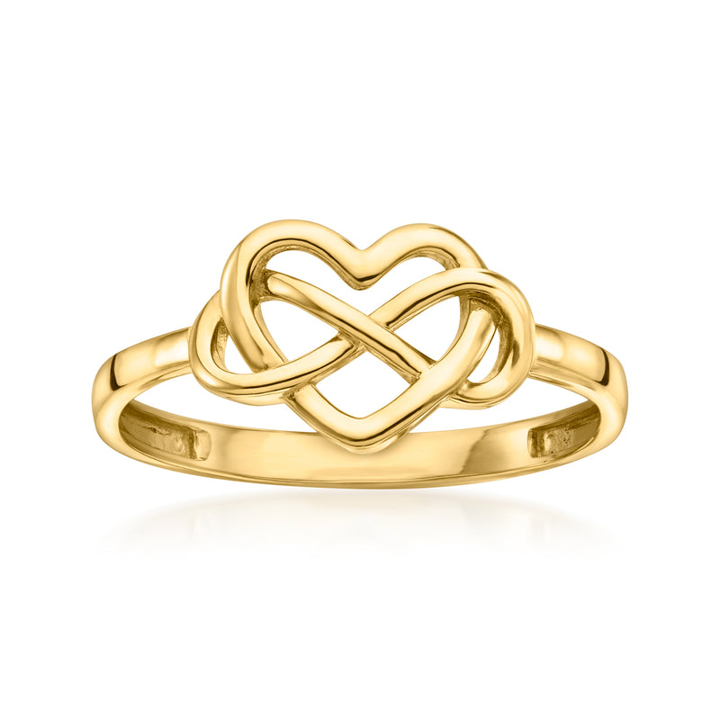 10kt yellow gold infinity heart ring with polished interlocking loops