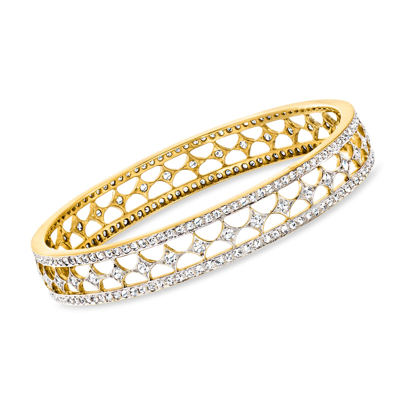 Vintage 18kt yellow gold openwork bangle bracelet with diamond rows