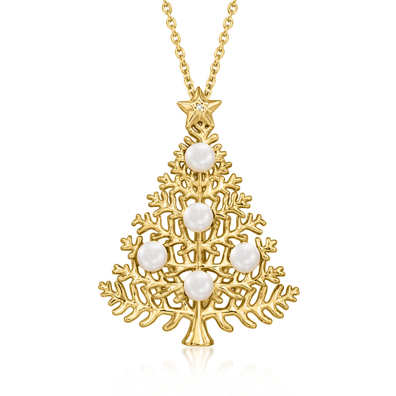 18kt gold-tone Christmas tree pearl pendant necklace with star top