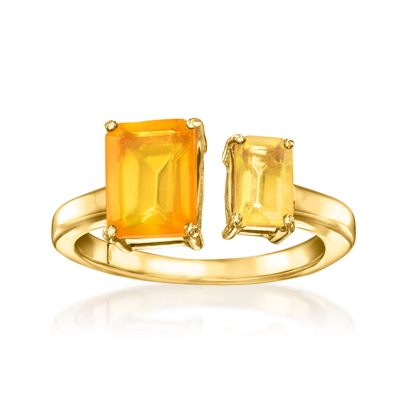 Gold over sterling toi et moi ring with two cushion-cut orange square gemstones