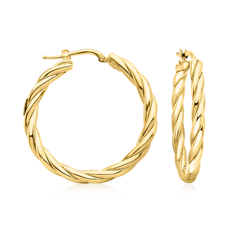 Twisted 18kt yellow gold hoop earrings, braided design