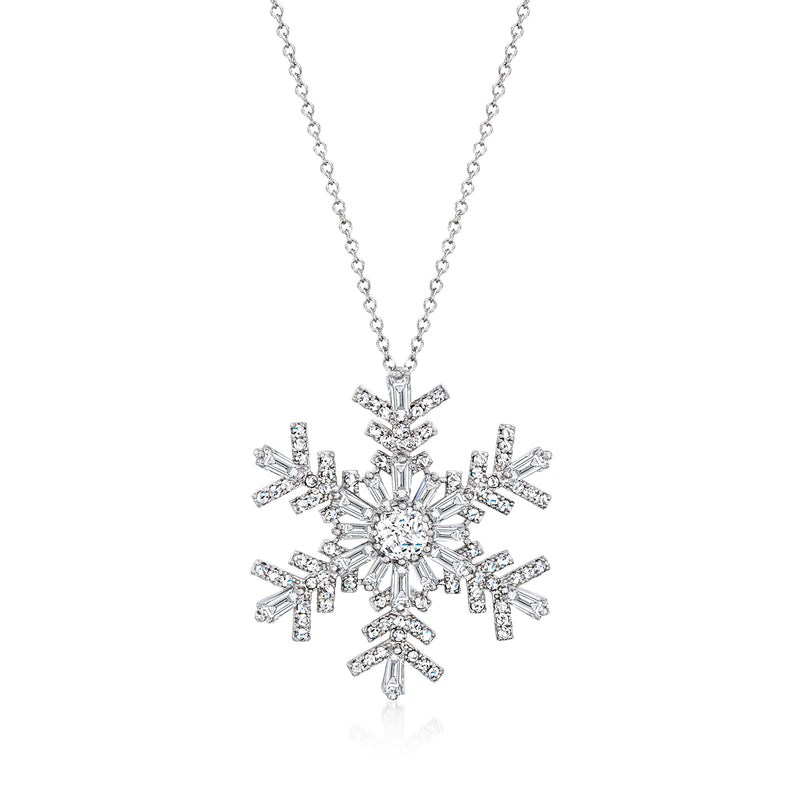 Sterling silver snowflake pendant necklace with CZ crystal accents and chain