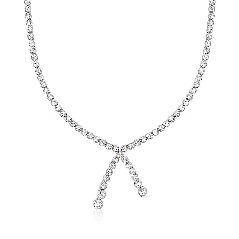 Sterling silver CZ crisscross necklace with sparkling stone rows and dangling drops
