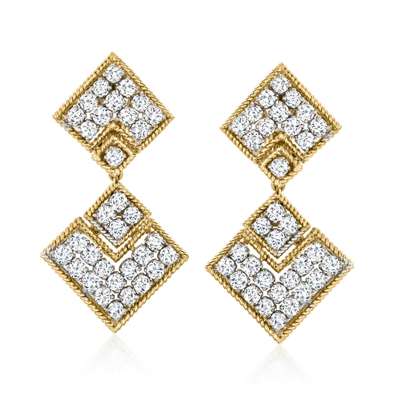 Diamond geometric drop earrings in 14k yellow gold