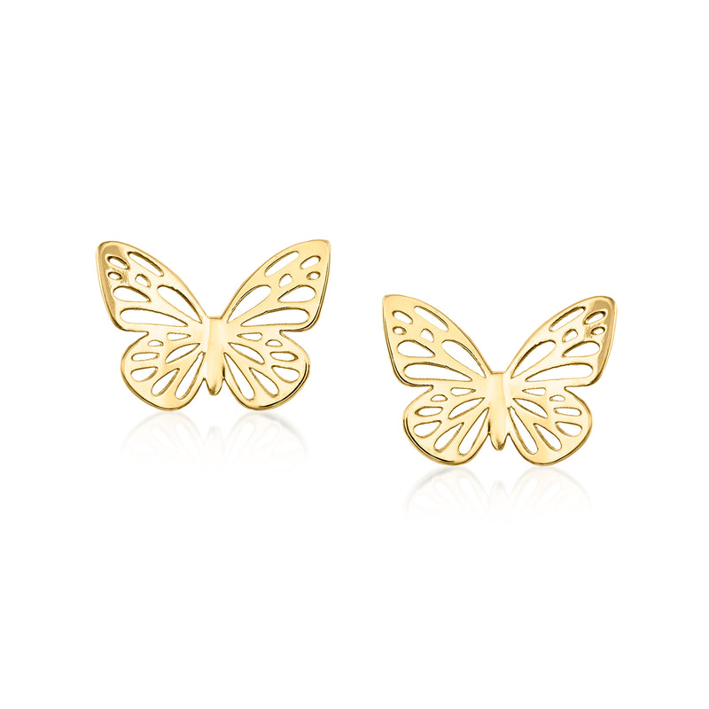 14kt yellow gold openwork butterfly stud earrings