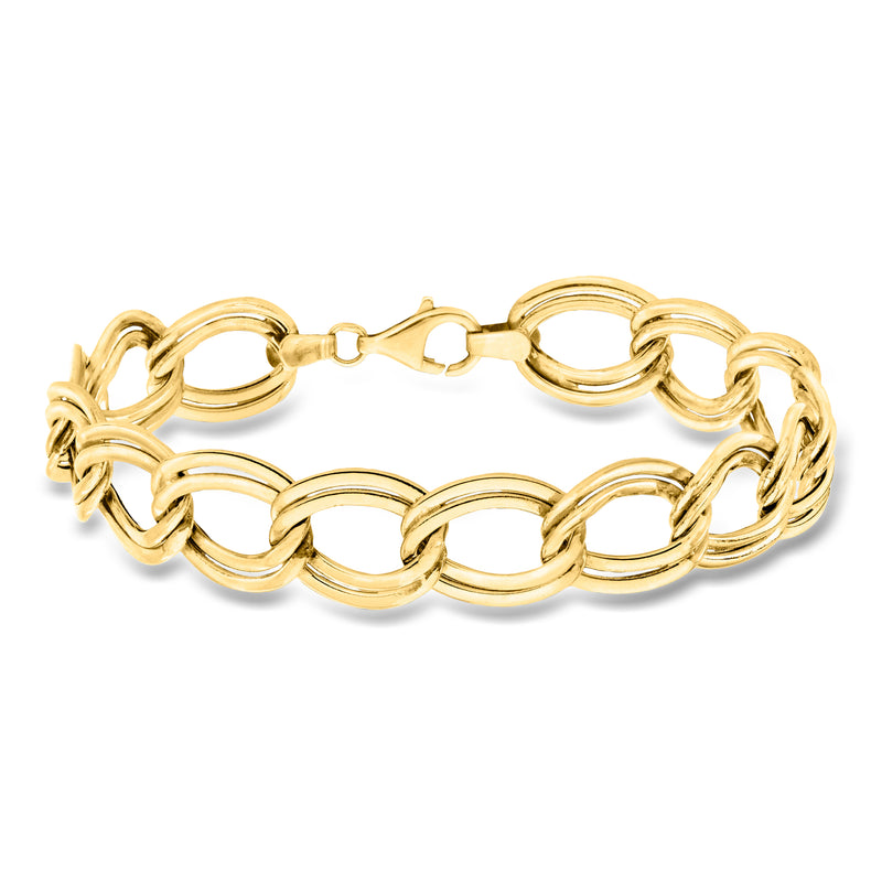 18kt yellow gold double-curb link bracelet with round interlocking links