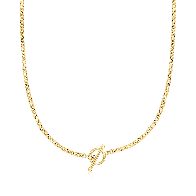 18kt yellow gold rolo-chain toggle necklace with round toggle clasp