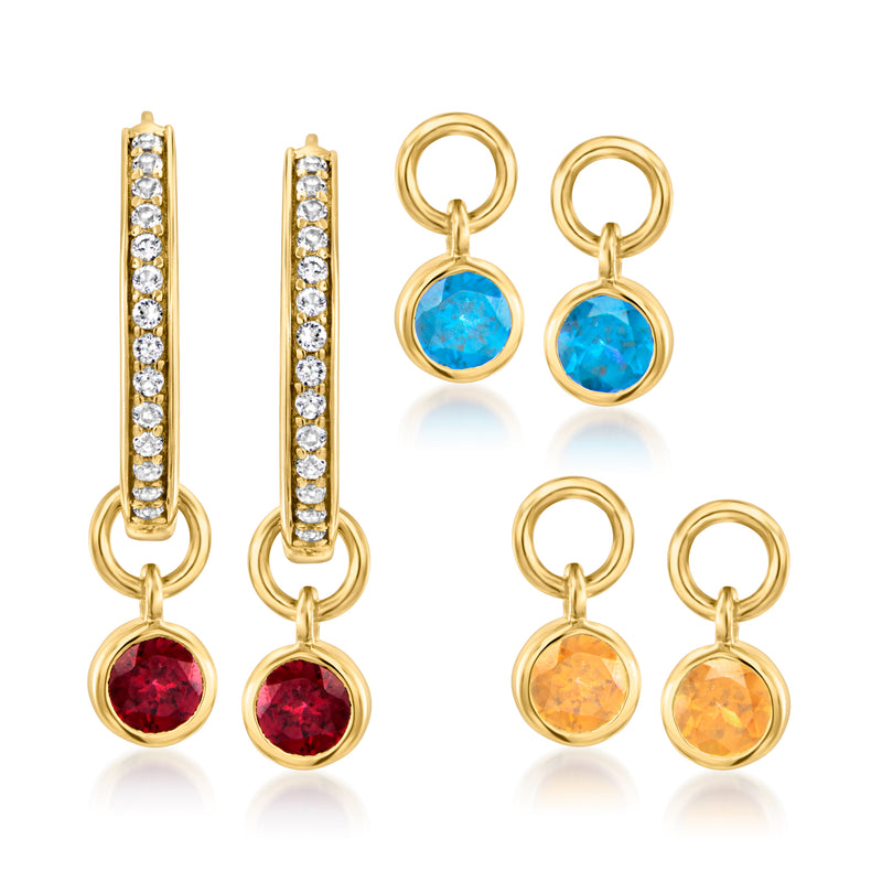 18kt gold over sterling hoop earrings with multicolor gemstone drops