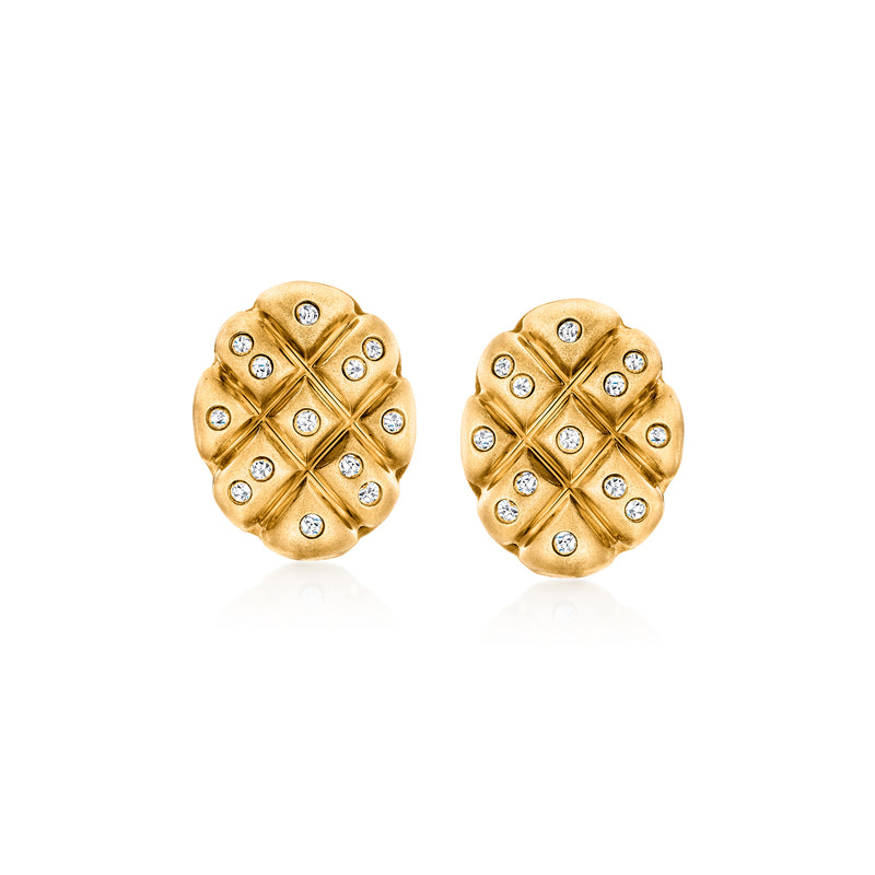 14kt yellow gold stud earrings with diamond-like stones in oval cluster design