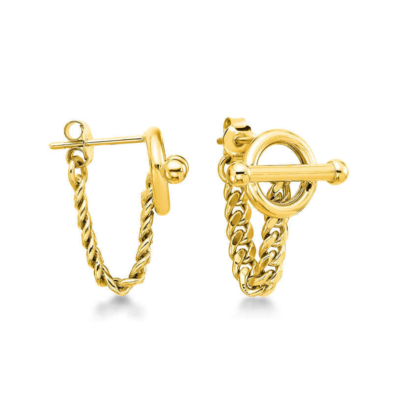14kt yellow gold toggle-chain drop earrings with dangling chain