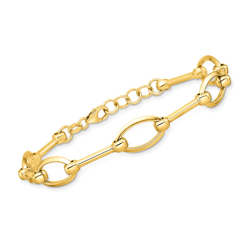 14kt yellow gold bar and oval-link bracelet with circular clasp