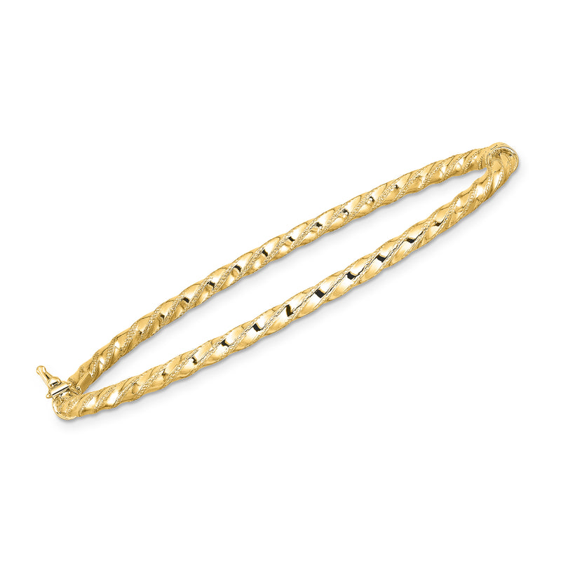 Italian 14kt yellow gold twisted bangle bracelet with rope-like twist texture
