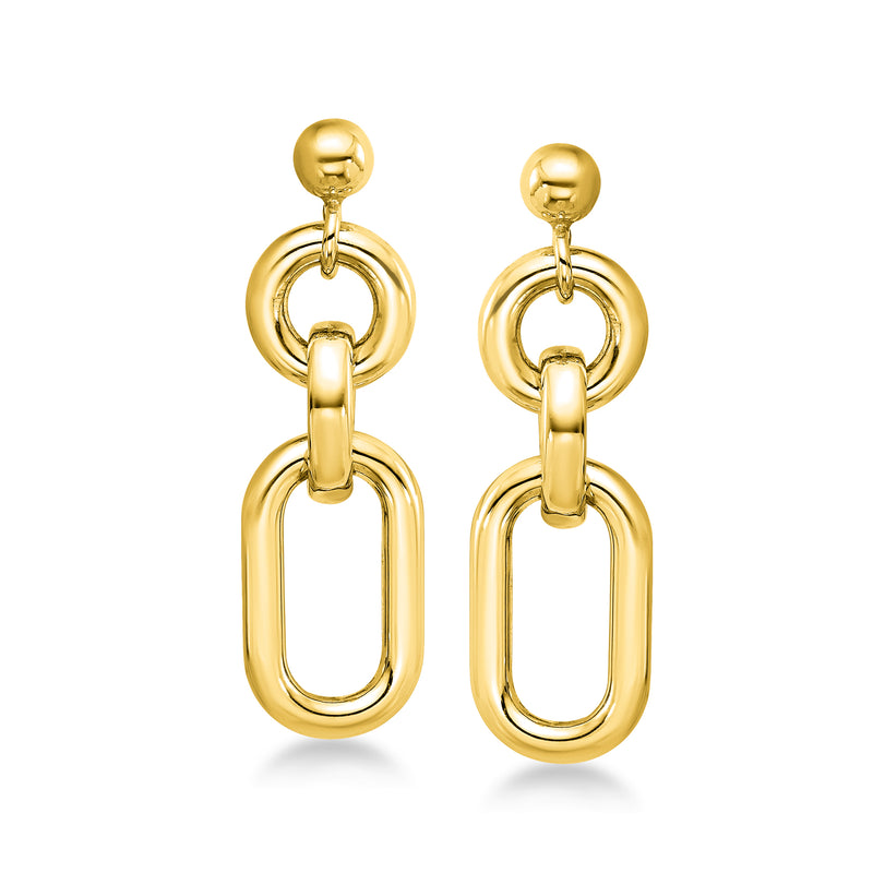 Italian 14kt yellow gold circle-and-oval link drop earrings
