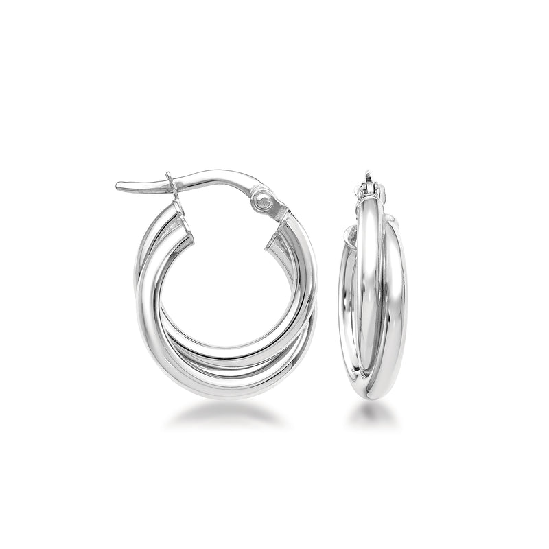 14kt white gold double-twisted hoop earrings, hinged oval hoops