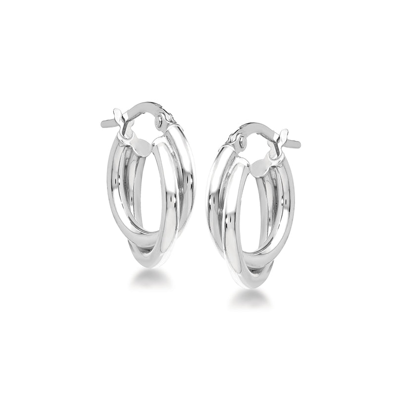 14kt white gold double-twisted hoop earrings with mirror-polished oval profile