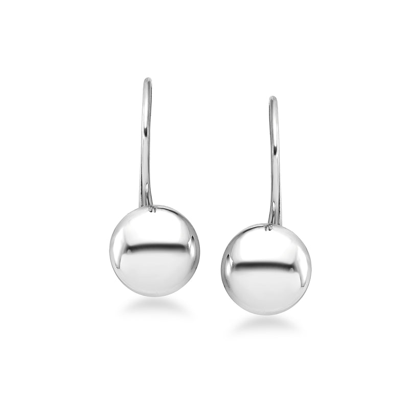 14kt white gold button drop earrings with round polished spheres on lever hooks