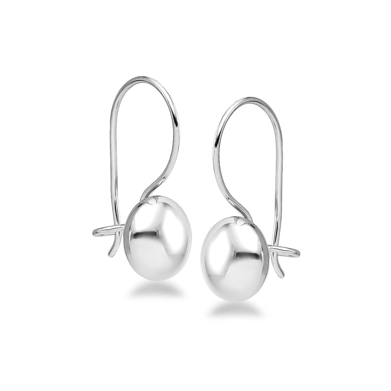 14kt white gold polished round button drop earrings with fishhook earwires