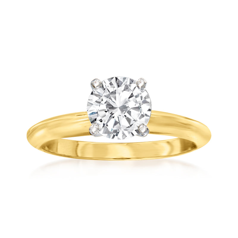14kt yellow gold four-prong engagement ring setting with round solitaire center