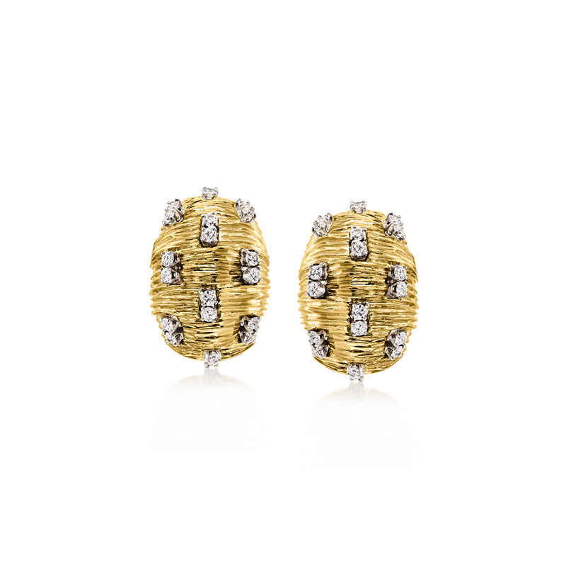 Vintage dome earrings in 14kt yellow gold with square-cut diamond accents