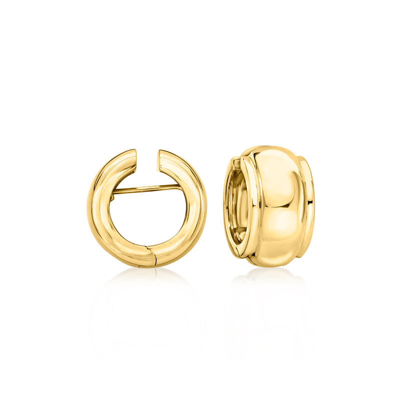 Vintage 18kt yellow gold hoop earrings, polished rounded hinged hoops
