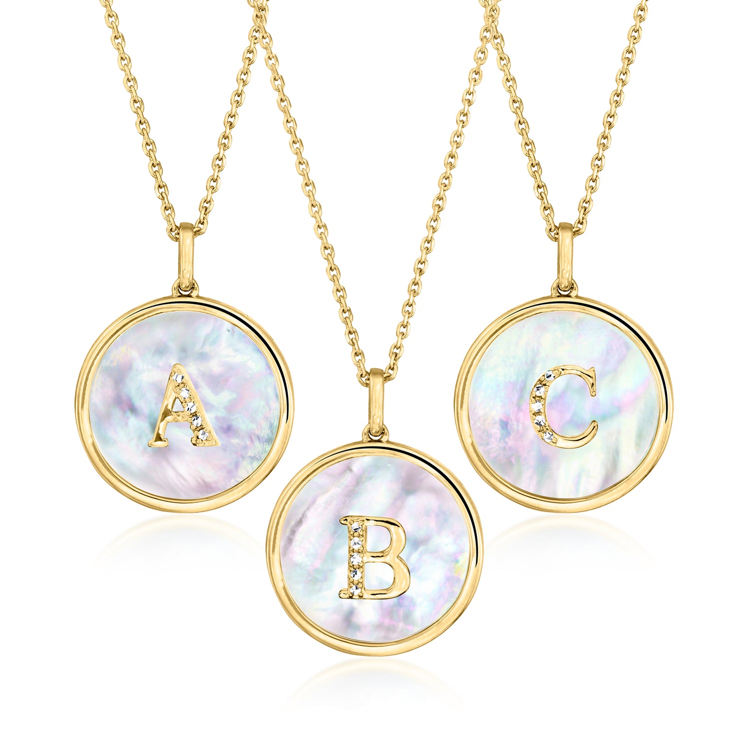 Mother-of-Pearl Initial Pendant Necklace with Diamonds in 18kt Gold Over Sterling