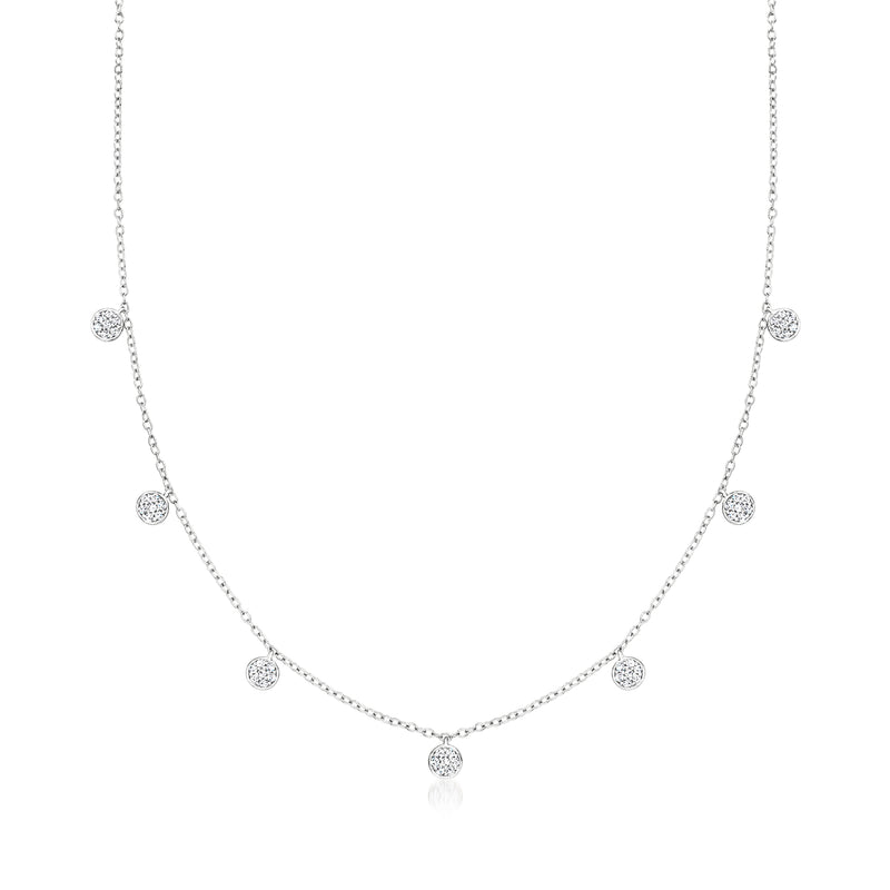 Sterling silver diamond station necklace with round diamond stations