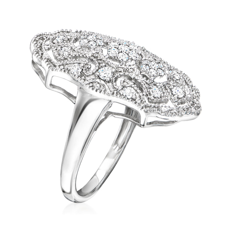 Diamond vintage-style dinner ring in sterling silver with pavé setting