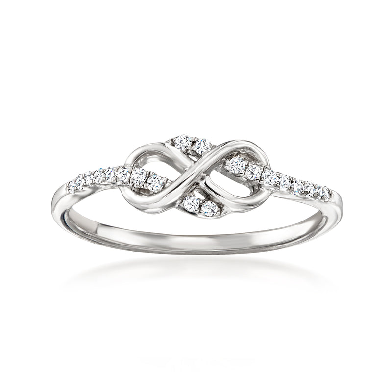 Infinity loop diamond ring in sterling silver with small round stones
