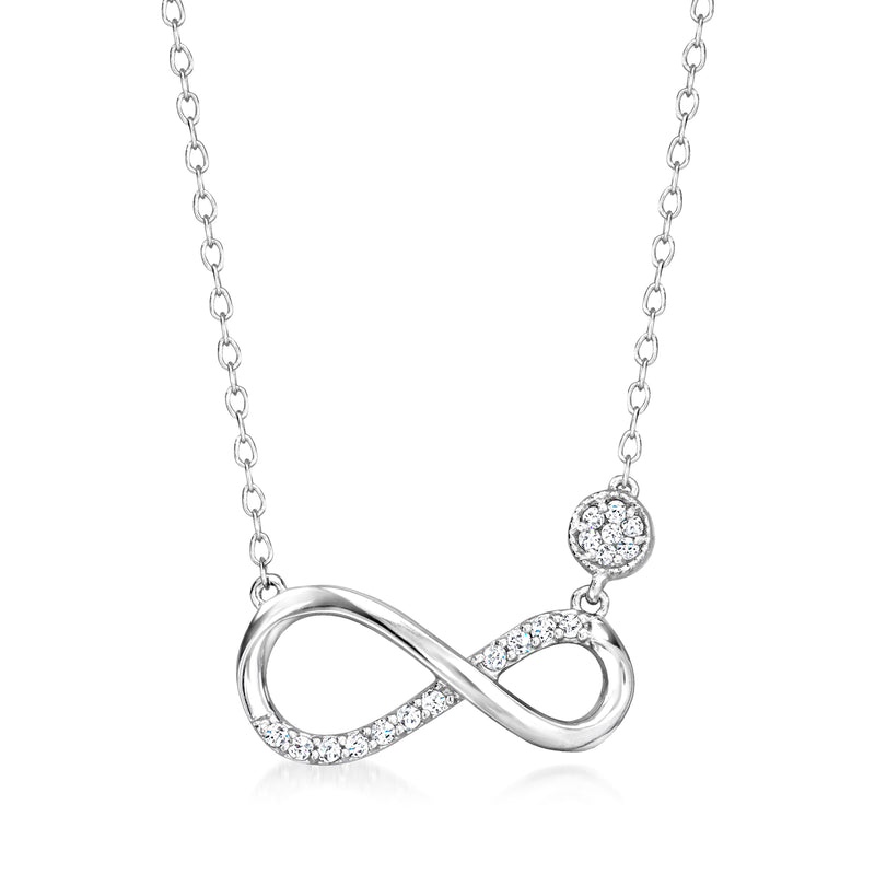 Sterling silver diamond infinity necklace with pavé round accent