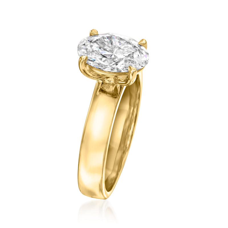 14kt yellow gold oval diamond solitaire ring, side view