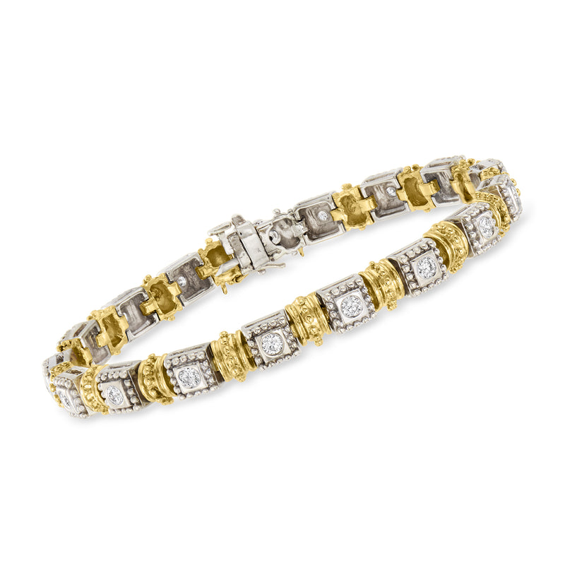 Two-tone gold diamond tennis bracelet with repeating square clusters