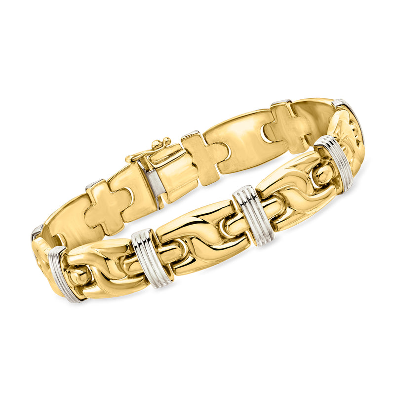 Two-tone 18kt gold vintage link bracelet with rectangular clasp and polished finish