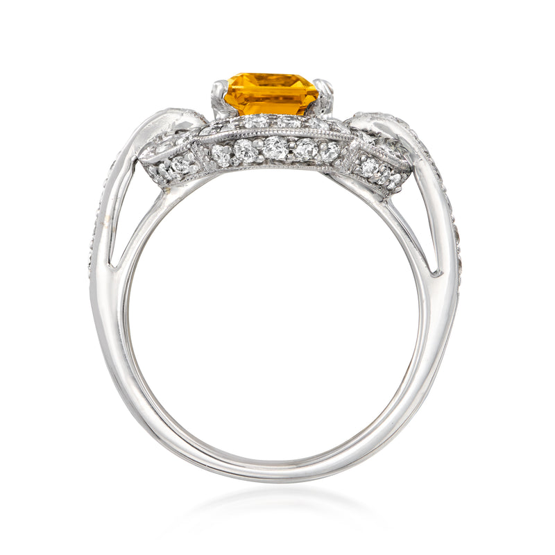 Vintage citrine and diamond ring in 18kt white gold