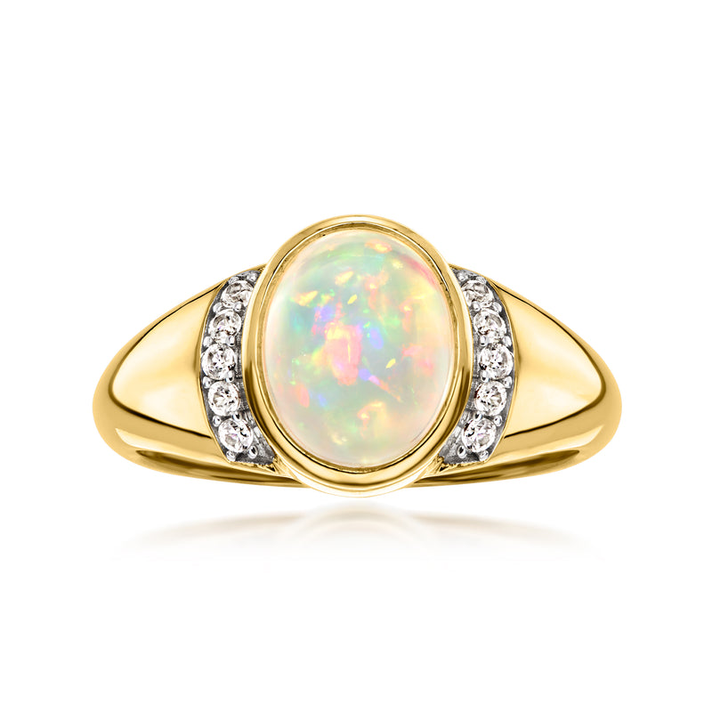 Opal ring in 18kt gold over sterling with white zircon accents