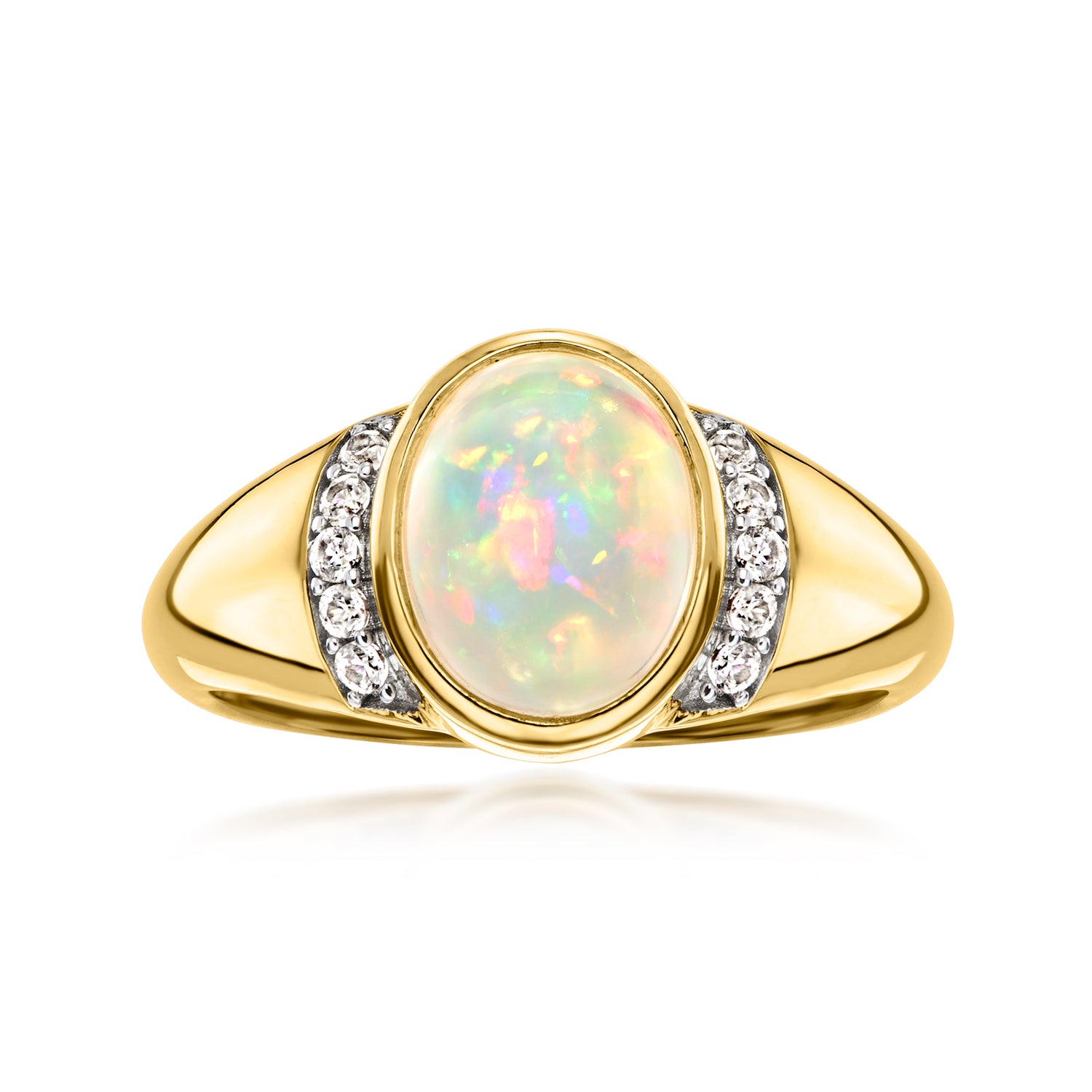 Opal and .20 ct. t.w. White Zircon Ring in 18kt Gold Over Sterling
