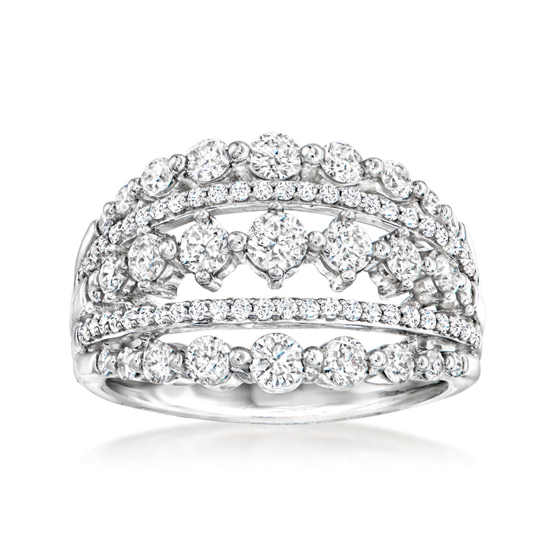 14kt white gold diamond openwork ring with oval and round stones