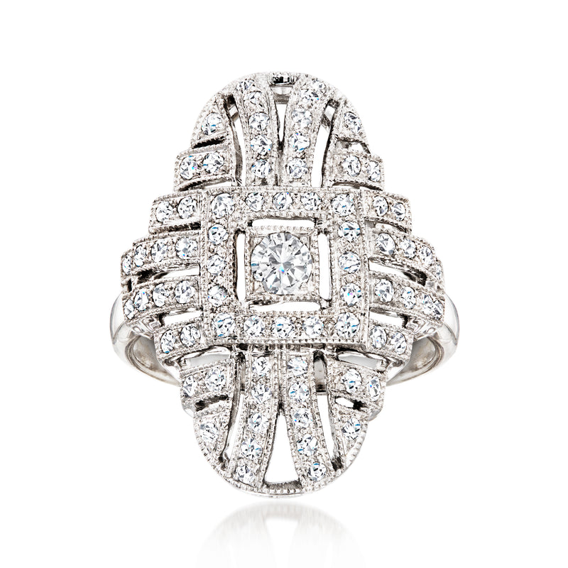 Vintage 18kt white gold diamond filigree ring with square center stone