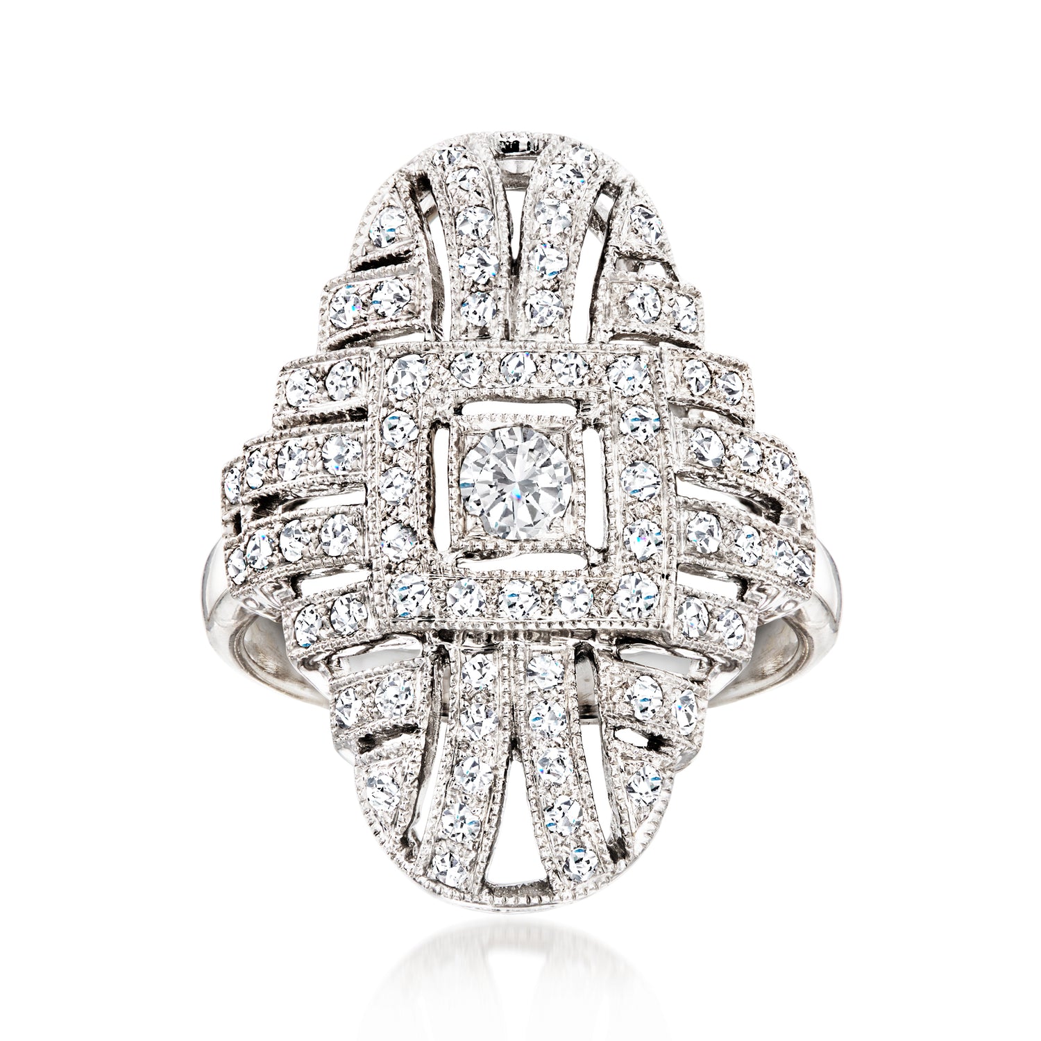 C. 1990 Vintage 1.00 ct. t.w. Diamond Filigree Ring in 18kt White Gold