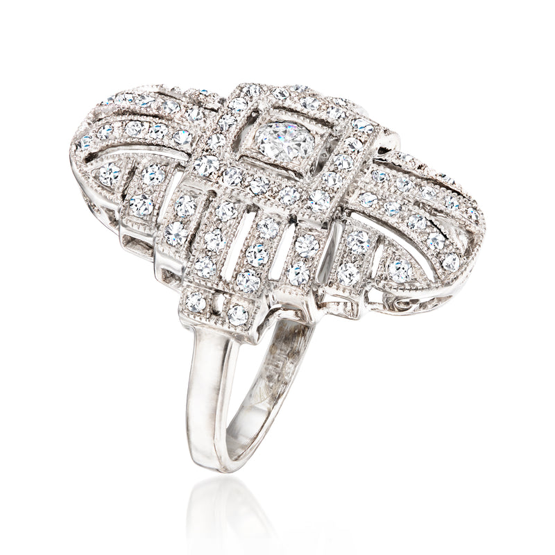 18kt white gold diamond filigree ring side view with prong-set stones