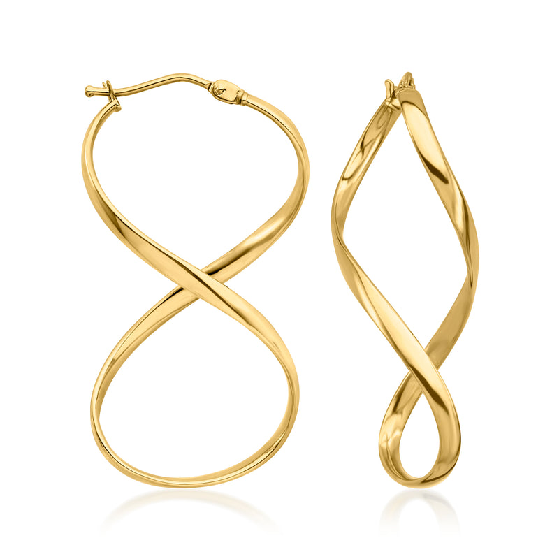 18kt yellow gold figure-eight hoop drop earrings, twisted interlocking rings