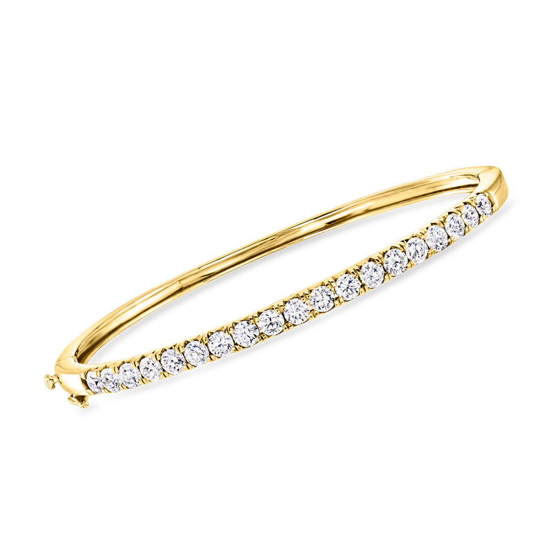 14kt yellow gold bangle bracelet with round lab-grown diamond row and hinged clasp