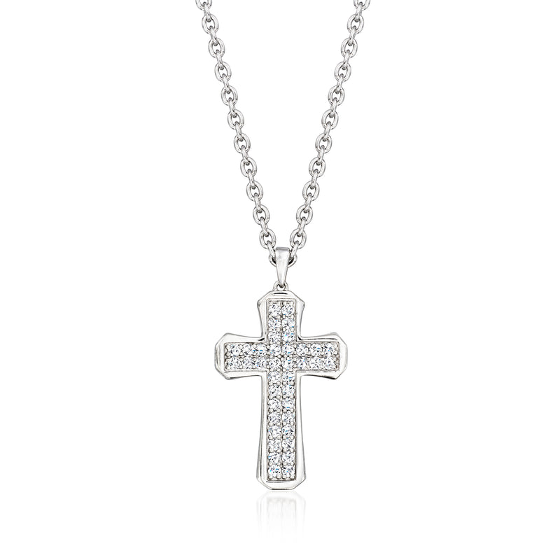 Sterling silver diamond cross pendant necklace with small round-cut stones on cross
